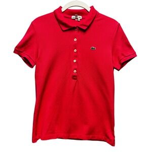 Lacoste Polo Shirt Womens 38 Red Preppy Minimalist